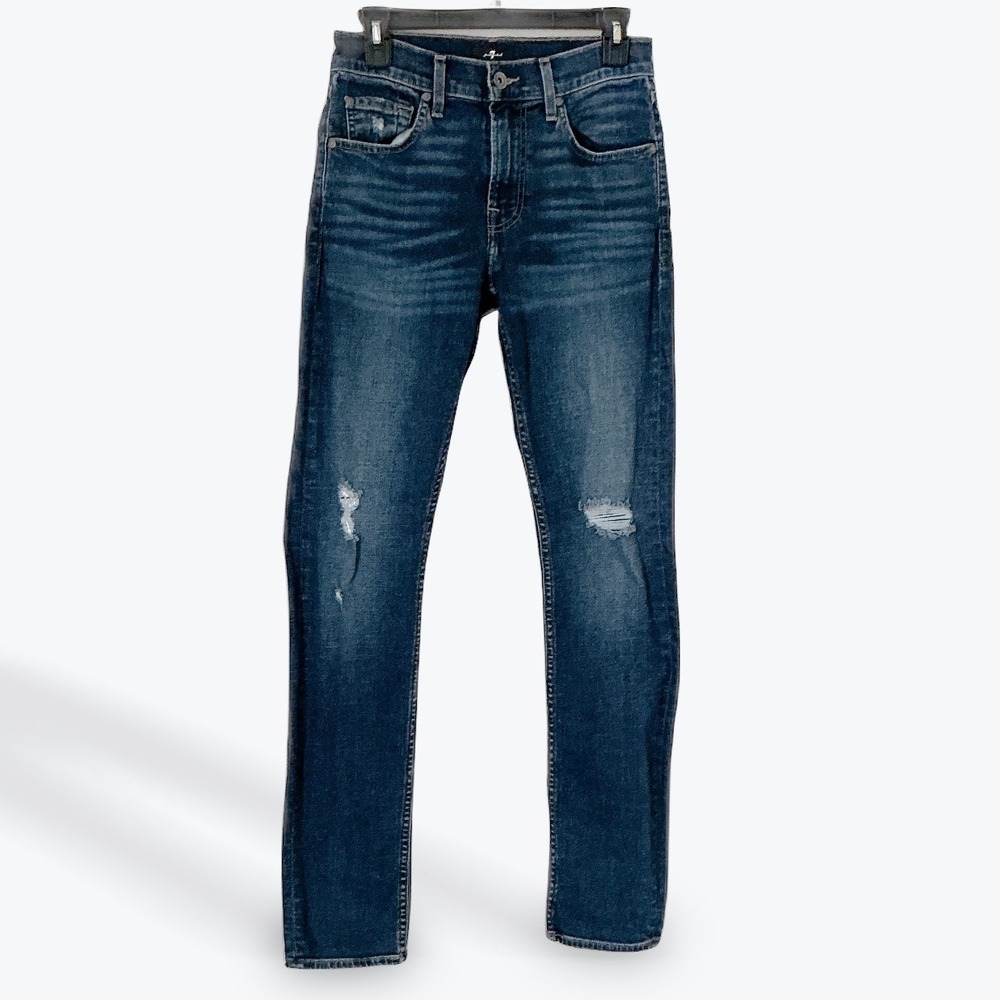 7 For All Mankind Paxtyn Jeans Womens 28 Slim Straight High Rise Distressed Blue